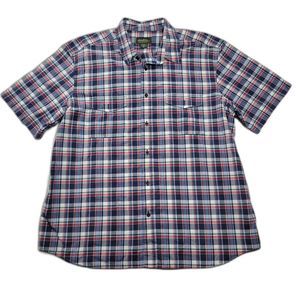 Eddie Bauer Men's SS Button Down Plaid Shirt Blue 2XL